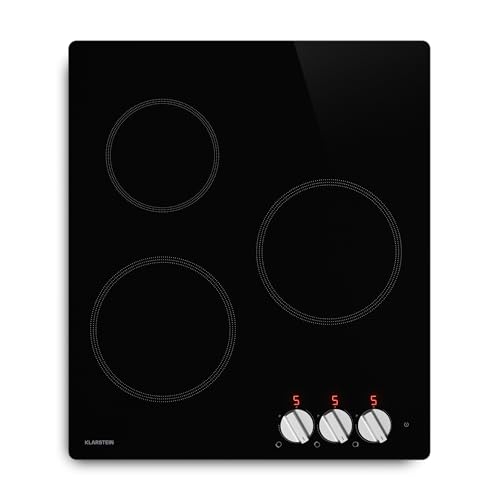 Klarstein Kochheld Placa Induccion 3 Fuegos - 5700W Boost, 3 Zonas, Mando Giratorio, Indicador Calor Residual, Protección Sobrecalentamiento, Vitrocerámica 45cm, Placa de Inducción, Negro