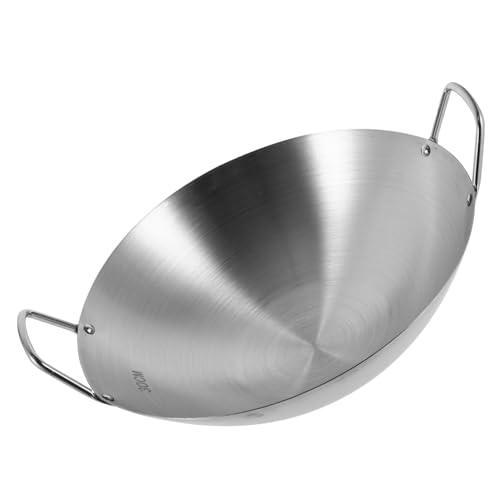 ZUNOXAZ Wok de Acero Inoxidable Grueso Asas Dobles Sartén Multiusos para Cocina y Restaurante Distribución Uniforme del Calor Fácil de Limpiar y Resistente Deformaciones