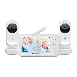 Motorola Babyfoon VM35-2/Ease 35-2 met 2 Camera’s, 5 Inch Videoscherm, Splitscreen, Terugpraatfunctie, Nachtzicht, Wiegliedjes, Zoom en Kamertemperatuur Weergave