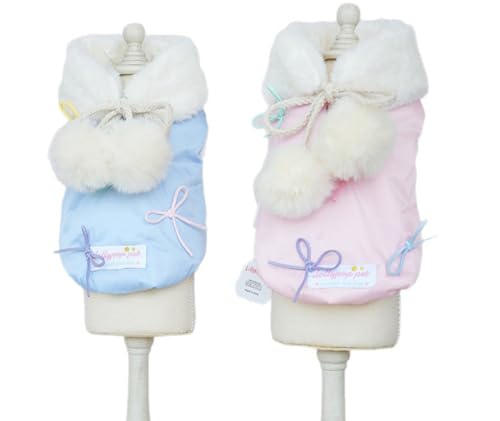 Morycat犬服 秋冬 Dカン ジャケット もこもこ 可愛い 蝶結び ダウンベスト 洋服 防寒 人気 厚手 袖なし ファッション 猫服 保温 袖なし お散歩お出かけ 小中型犬 (ピンク,S)