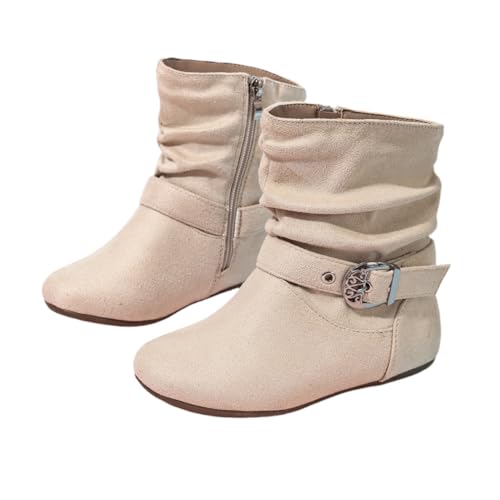 Girls Mid Calf Side Zipper Ankle Boots Suede Ruffle Dress Booties - Main Image