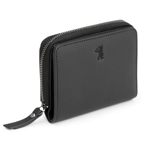 Image of BERLINER BAGS Genuine Leather Small Wallet Women Sara, Gift Box - Black | Soft Leather Bifold Zip Wallet, Fits Purses & Crossbody Bags, 8 Card Slots, Zipped Coin Pocket, RFID Blocking