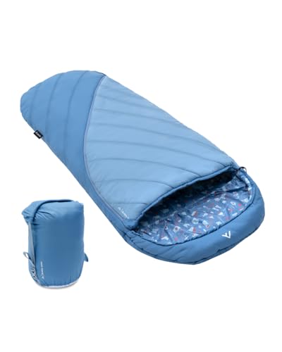 qeedo Buddy Junior Camping Schlafsack Kinder  10-25°C  3 Jahreszeiten - Kinderschlafsack Mädchen Jungen  bis 140 cm / 10 Jahre  - whaleblue