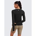 CRZ YOGA Seamless Long Sleeve Shirts for Women Waist Length - Workout Athletic Running Gym Yoga Tops Crewneck Breathable - Image 2