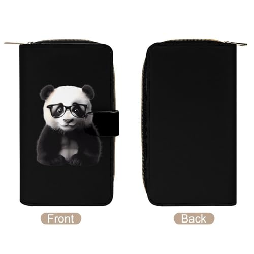 Panda With Eye Glasses Fashion Women's Wallet RFID Blocking Bifold Clutch Purse Compact Card Holder 19.7x11x3.5cm3