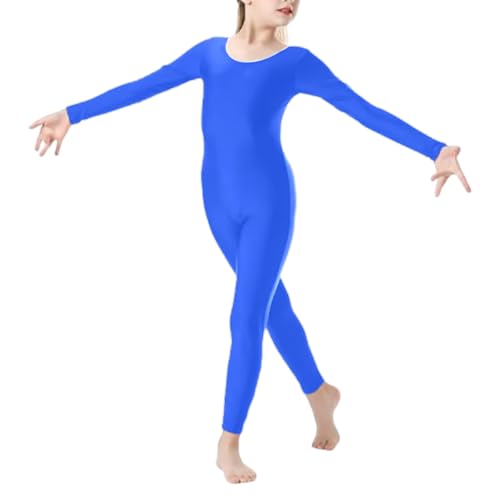 Image of BODYWEAR LTD Girls Full Sleeve Footless Catsuit Scoop Neckline Footless Dance Unitard for Ballet, Dance, Acrobatics, Gymnastic Performance (royal blue, 11-12 years)