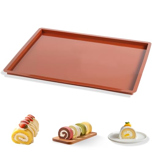 Moule Genoise Rebords 38x30x1.5cm, Tapis de cuisson en silicone, Tapis à gâteau roulé, Silicone Plaque Génoises, Feuille de Pâtisserie Anti-adhésif et...