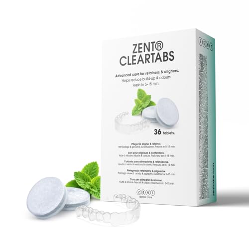 ZENT Pastiglie Apparecchi Ortodontici - Pasticche Apparecchi e Bite per Pulizia Bite Dentale retainer e protesi, Compatibili con Pulitore Ultrasuoni, Aroma Menta - 36 Pezzi 1 Mese