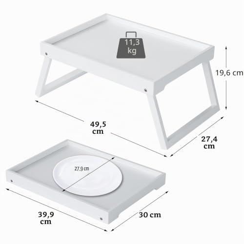 Betttablett Tisch mit klappbaren Beinen,Frühstück im Bett Essen (Weiß) – Ansicht 4