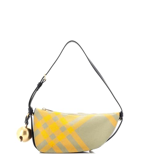 Pre-Loved Shield Sling Shoulder Bag Check Canvas and Leather Mini, Green