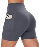 CAMPSNAIL Biker Shorts Women with Pockets - 3'/5'/8' High Waisted Workout Spandex Tummy Control Gym Running Yoga Shorts Dark Grey