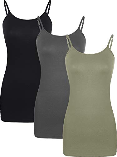Image of WILLBOND 3 Pieces Women Basic Long Tanks Adjustable Spaghetti Strap Camisole Top