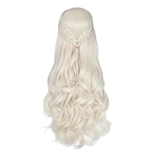 Miss U Hair Women Long Blonde Wavy Braided Wig White-blonde Curly Cosplay Wig for Halloween Party