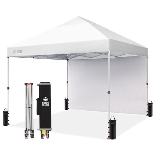 CROWN SHADES 8x8 Pop Up Canopy with 1 Side Wall - Beach Tent with One Push Setup - Outdoor Sun Shade
