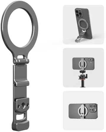 Phone Tripod Holder Mount for MagSafe, Aluminum Magnetic Mount Adapter with 1/4” Screw Hole, Cold Shoe for iPhone 17 16 15 14 13 Series for Samsung for Google Accessories