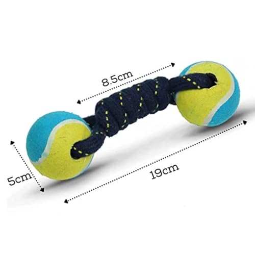 Image of Dog and Puppy Toy Set - Tail, Chew, Teething, Rope, and Tug Toys for Small to Medium Dogs - Washable Cotton Pack (Tennis DUMBLE)