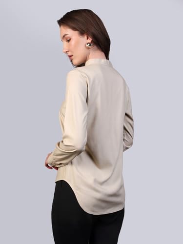 Image of Urbano Fashion Women's Modal Viscose Full Sleeve Regular Fit Casual Solid Shirt with Mandarin Collar