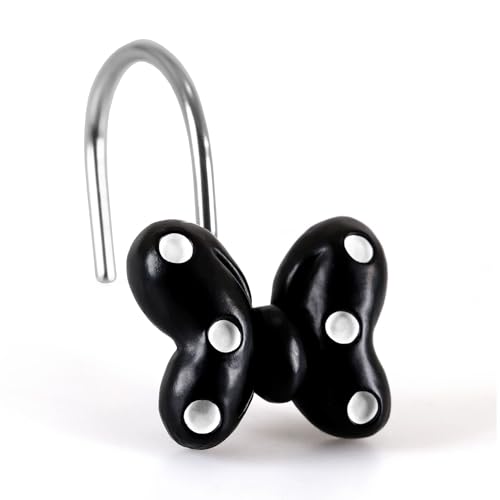 Black White Butterfly Shower Curtain Hooks: Cute Resin Bow Tie Decorative Rustproof Stainless Steel Rings for Garden Farmhouse Cottage Nature-Inspired & Seasonal Spring Summer Bathroom Bedroom Décor