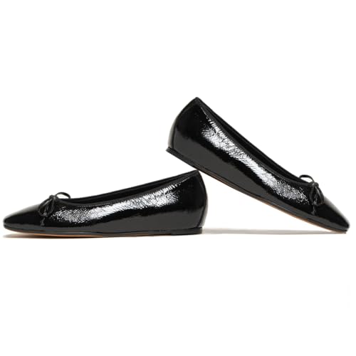 Women Square Toe Flats Shoes with Bows Slip On Ballet Flats Hidden Wedge Heel Dress Shoes Matte Patent Metallic Flat Shoes Arch Support Bow-Knot Office Ladies Work Flats Club Driver 4-11 M US