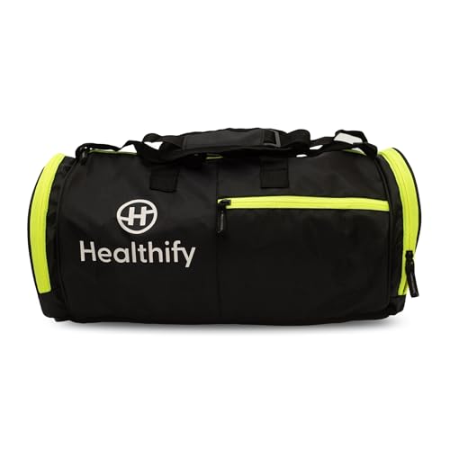 Image of HealthifyMe Gym Bag for Men & Women with Seperate Shoe Compatment, Water-Resistent Duffel Travel Bag, Adjustable Shoulder Bag for Gym Workout, Wet Pocket, Premium Unisex Sports Bag for Towel, Bottle