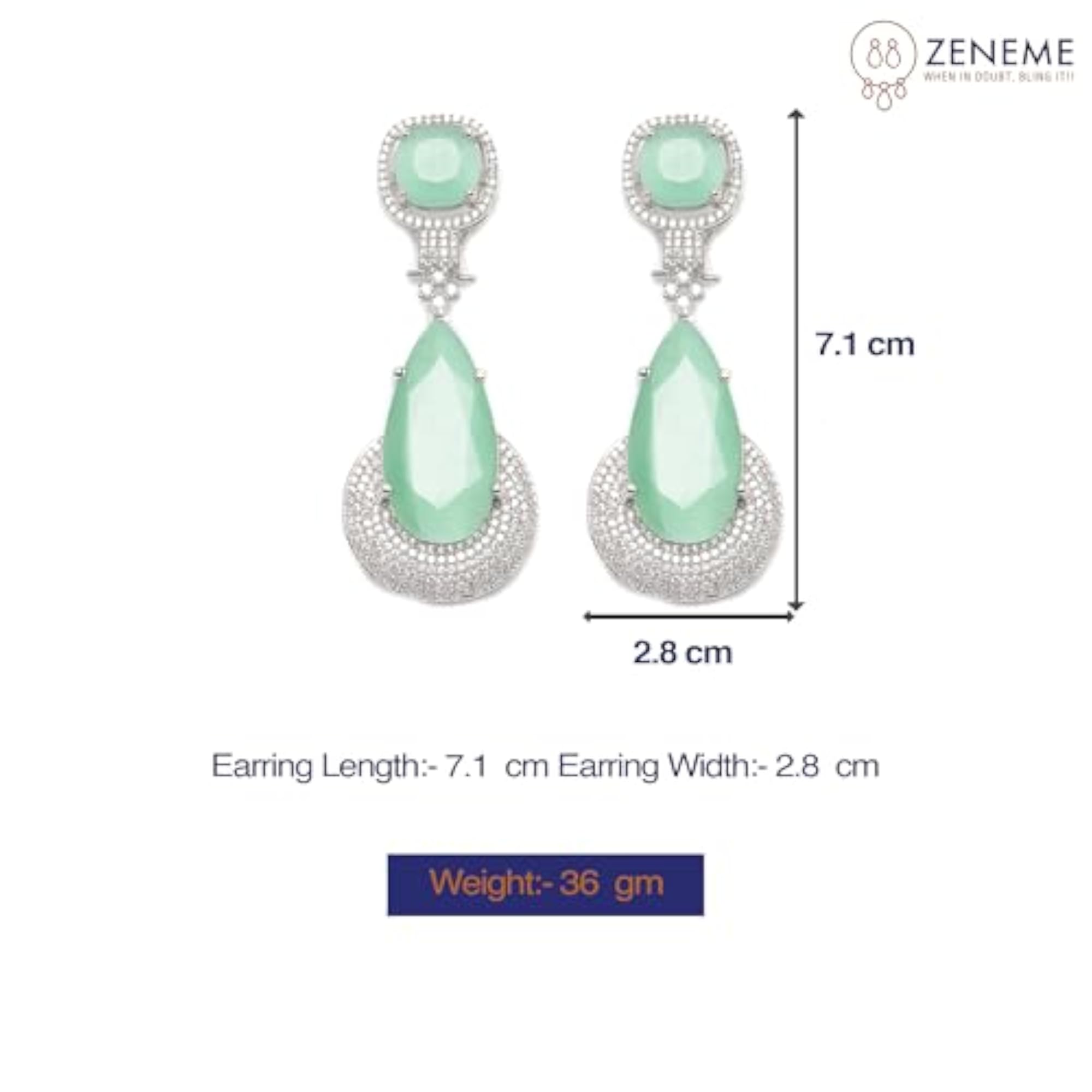 Rhodium-Plated Teardrop Drop Earrings With American Diamond Studs