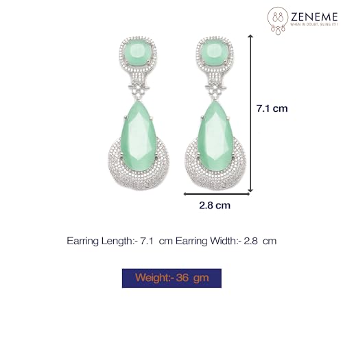 Rhodium-Plated Teardrop Drop Earrings With American Diamond Studs