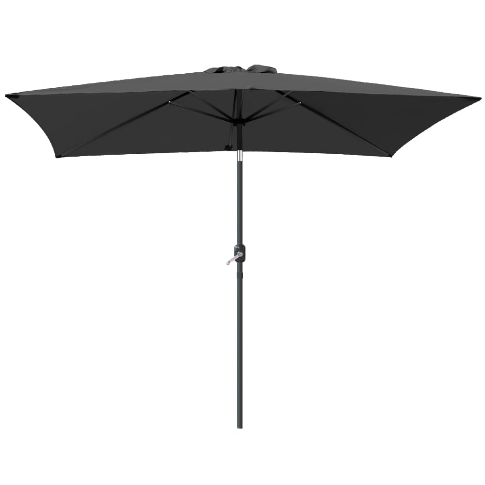 Blümme Black 2X3m Aluminum Rectangular Parasol Patio Outdoor Sun Shade Umbrella With Tilt Crank