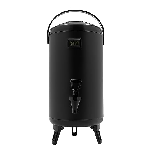 Hot Beverage Dispenser Stainless Steel Cold and Hot Drink dispenser Insulated Container Carrier with Thermometer and Spigot for Hot Water, Tea & Coffee, Cold Milk, Juice & More (Black, 12L/3.17Gal)