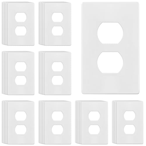 Image of ENERLITES Screwless Duplex Wall Plates, Child Safe Receptacle Outlet Covers, Size 1-Gang 4.68 inchx 2.93 inch, Unbreakable Polycarbonate Thermoplastic, UL Listed, SI8821-W-40PCS, Glossy, White, 40 Pack
