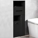 ByBoDi Mobiletto per pattumiera Nascosto, nicchia per Bagno in Acciaio Inossidabile 304, portarotolo di Carta igienica Incorporato, Porta scopino per WC Black-30x78x14cm/11.8x30.7x5.5in