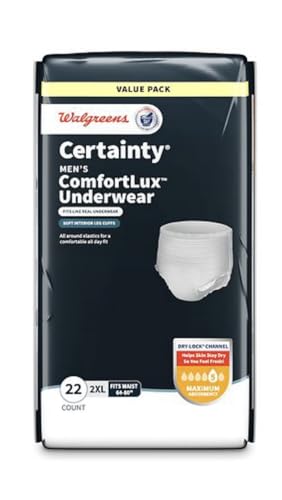 Certainty Men's ComfortLux Underwear, 2XL, Maximum Absorbency, 22 Count, Fits Waist 64-80 Inches (Pack of 2) Total 44 Count