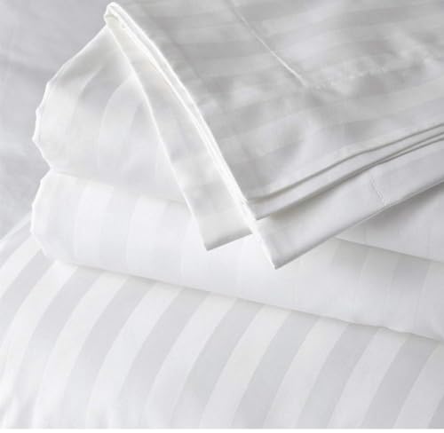 Image of Strip Glace Cotton Single Bedsheet with One Pillow Cover (White, Single)