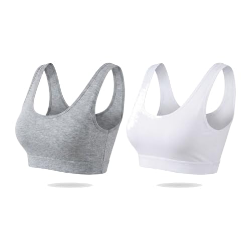 Image of DChica Essentials Sports Bra for Girls (Pack of 2) Cotton Non-Padded Full Coverage Beginners Non-Wired T-Shirt Gym Yoga Workout Bra with Regular Broad Strap, Training Bra for Teenagers