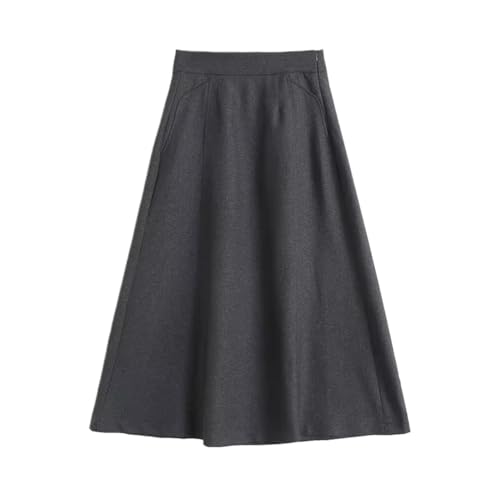 Women's Dark Grey Blended A-Line Midi Skirt with Side Zipper