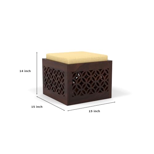Image of ONIJA Solid Sheesham Wood Coffee Table with 4 Stools | Rosewood Centre Table with Cushioned Stool for Living Room (CNC,Walnut Finish)
