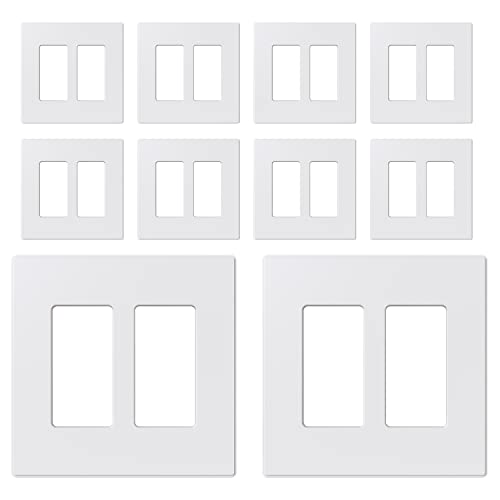 Image of ELEGRP 2-Gang Screwless Decorative Wall Plates, Mid-Size Cover Plates, Unbreakable Thermoplastic Faceplate Cover for Decorator Receptacle Outlet Switch, UL Listed (10 Pack, Matte White)