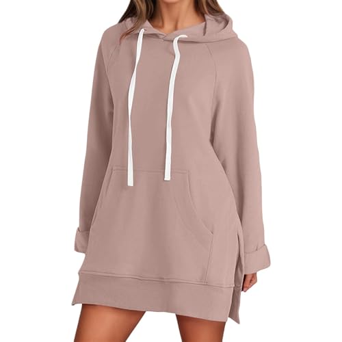 Generisch Vestido con capucha de gran tamaño, vestido de manga larga y dobladillo con abertura en el dobladillo, para otoño e invierno, caqui, M