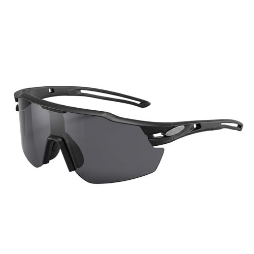 Xanthelle gafas deportivas de velocidad para hombre y mujer, lente curvada de PC de una pieza, gafas de ciclismo para bicicleta, correr y senderismo, diseño ligero antirreflejos, negro