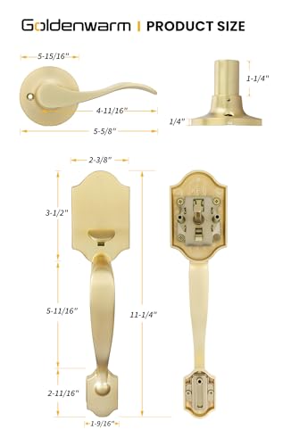 Image of Goldenwarm Front Door Handle, Gold Exterior Door Handles Single Cylinder Front Door Handle Only, Entry Door Handles