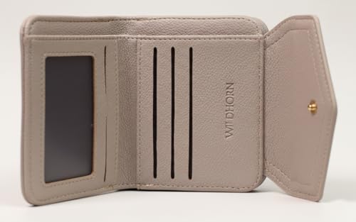 Image of WildHorn Women's Wallet | Premium Vegan Leather Ladies Purse with Zip Coin Pocket & Snap Button | Compact Wallet with Card Slots & ID Window (Beige)