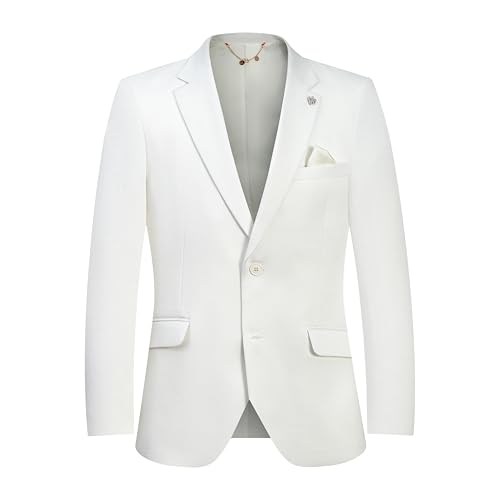 Elie Balleh Men’s Solid Blazer and Sports Coat, Premium Stylish & Comfortable with Natural Stretch, Distinctive Design, White Small