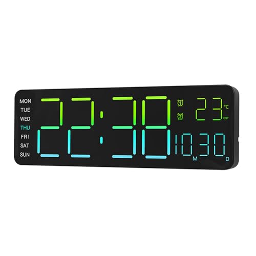 Horloge murale numérique LED avec grand affichage date et température intérieure
