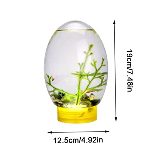 Mini Aquarium, Ecosphere Closed Aquatic Ecosystem Desktop Aquarium with LED Light & Revolving Base, No Need to Feed & Change Water Fish Tank Decor for Home Office (Yellow)