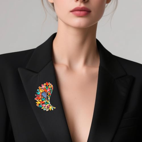 Image of Rhinestone Crystal Big Large Brooch Pin Jewerly Accessory Wing shape Gold Tone