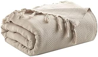 Milam London 100% Cotton Large Throw For Sofas | Beds | Settees | Bedspread Double Size | Large Blanket For Beds | 200 x 230 cm Beige