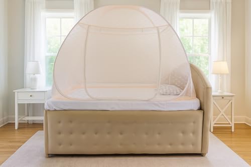 Image of Healthy Sleeping Foldable Portable plyester pop up Mosquito Net for Single Bed, Strong & Durable Mosquito Net for 6 X 4 ft Size Bed (Embroidery Badam Pink)