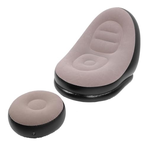Chaise longue gonflable pliante avec repose-pieds floqué café anti-fatigue - 2
