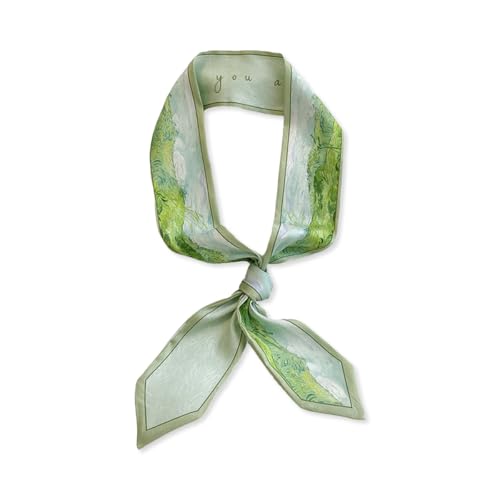 Skinny Silk Scarf Women Narrow Long Neckerchief Fresh Oil Painting Print Satin Headband Headdress Hair Scarf Ribbon