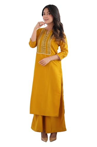 Image of Janasya Women's Silk Blend Tie & Dye Yoke Embroidered Straight Kurta Pant Set