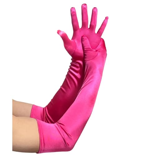 MDSTYLE Long Opera Gloves for Women - 20s Party Costume - Elbow Length Tea Party Satin Gloves - Princess Accessories (1 Hot Pink One Size)
